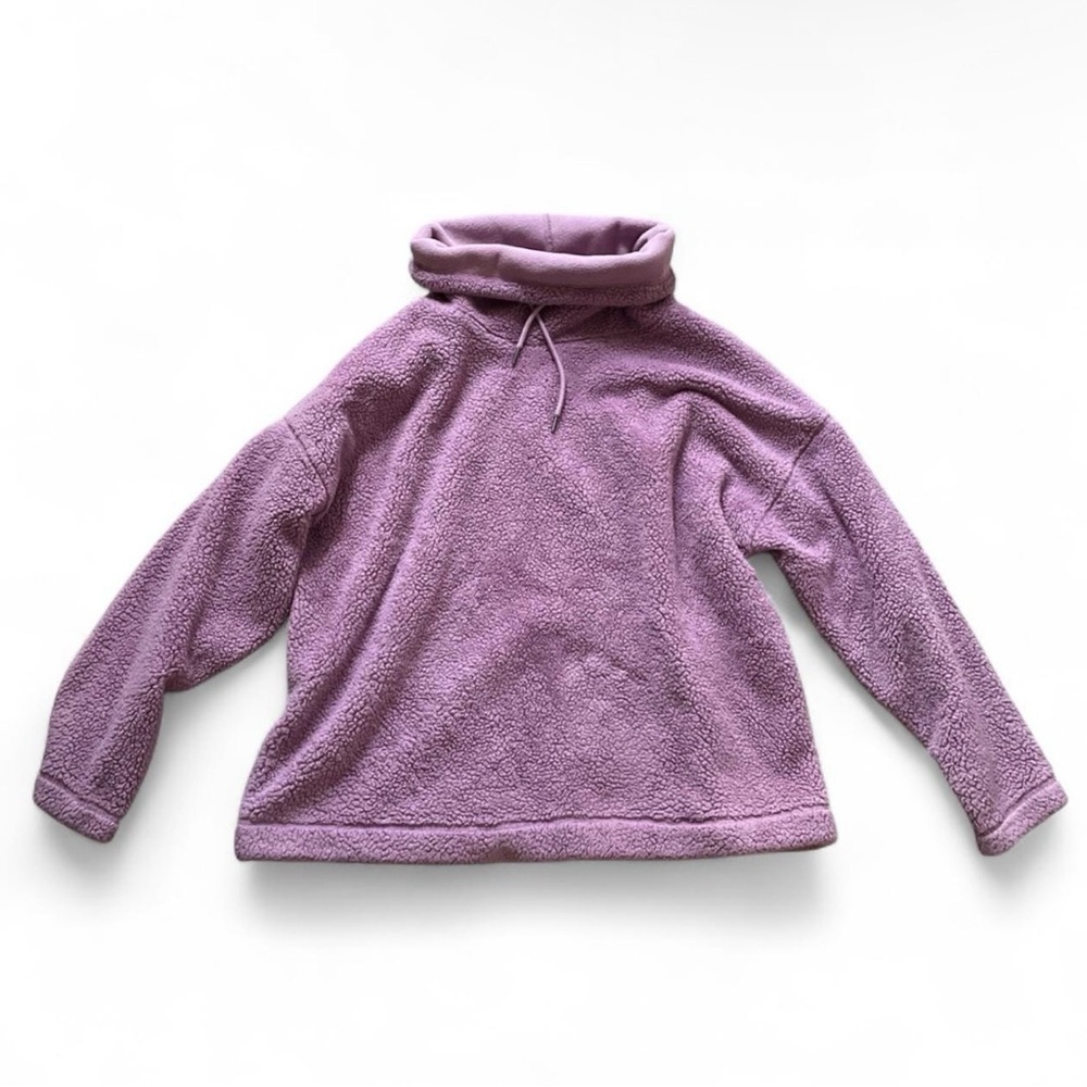 Light dusty purple fleece pullover with cowl neck
